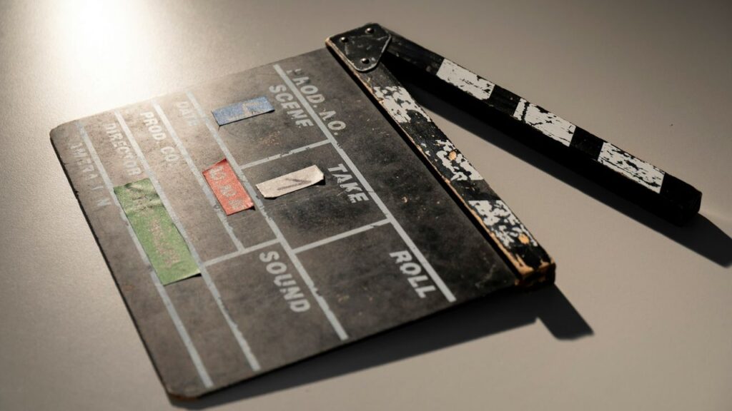 Clapperboard used when directing scenes,